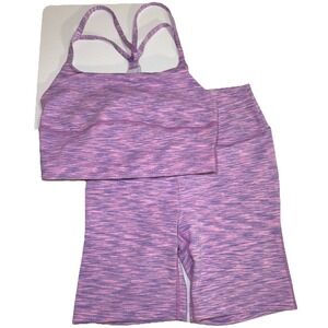 Outdoor Voices Flow Workout Set Crop Top Bra Bike Shorts Pink Purple Size Small